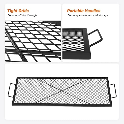 Miniatura 4 de onlyfire Rejilla de cocción rectangular X-Marks, parrilla de fogata con asas, parrilla de barbacoa de acero resistente para exteriores, 44 pulgadas