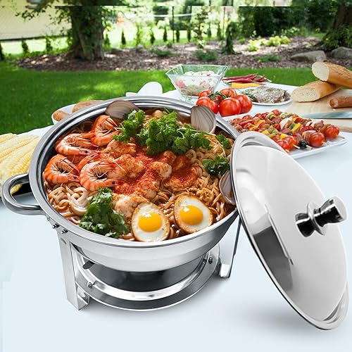 Miniatura 2 de EVGTTI Juego de 6 platos de buffet de roces redondos de 5 cuartos y 8 cuartos de galón de acero inoxidable rectangular para catering, juegos de