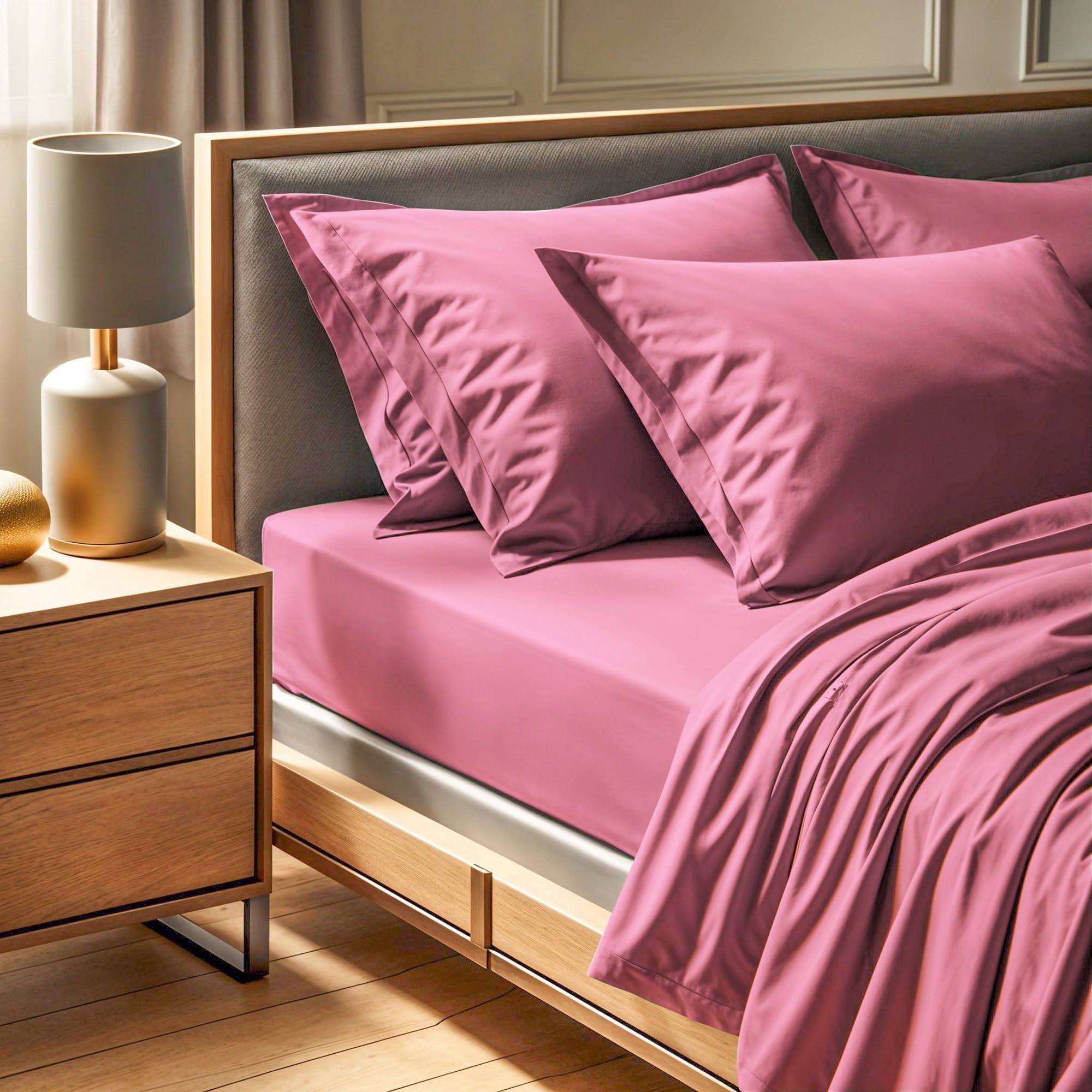 100% Cotton Ranforce King Fitted Sheet (160 x 200 + 30 cm) in Dusty Rose | 155 Thread Count | Machine Washable at 30°C | Soft & Durable Bedding