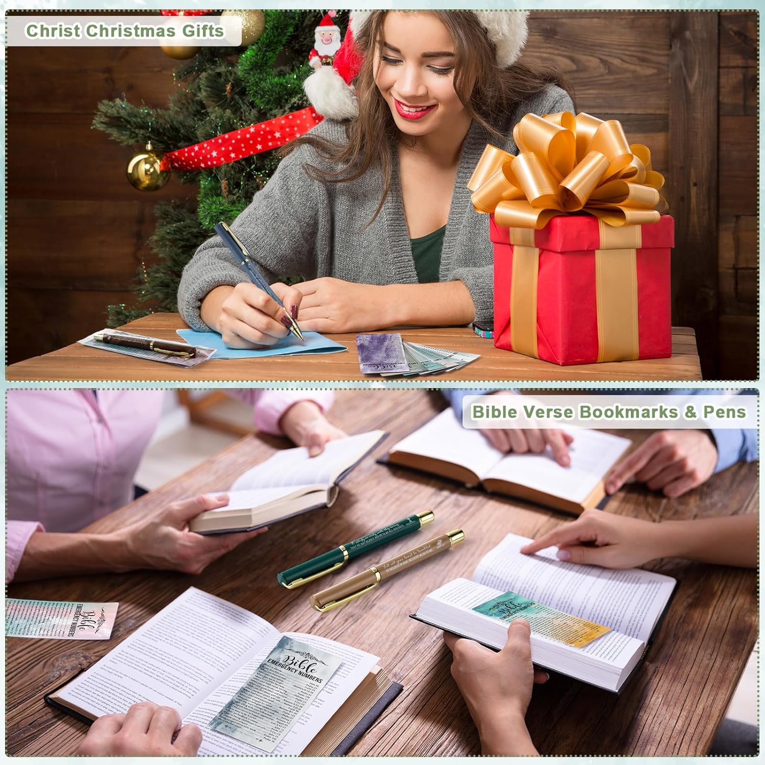 50 Pcs/25 Sets Christian Bookmarks Bible Emergency Numbers Bookmarks with Pens Bulk Religious Gifts for Team Valentines Christian Office Classroom Church Gifts - Image 6