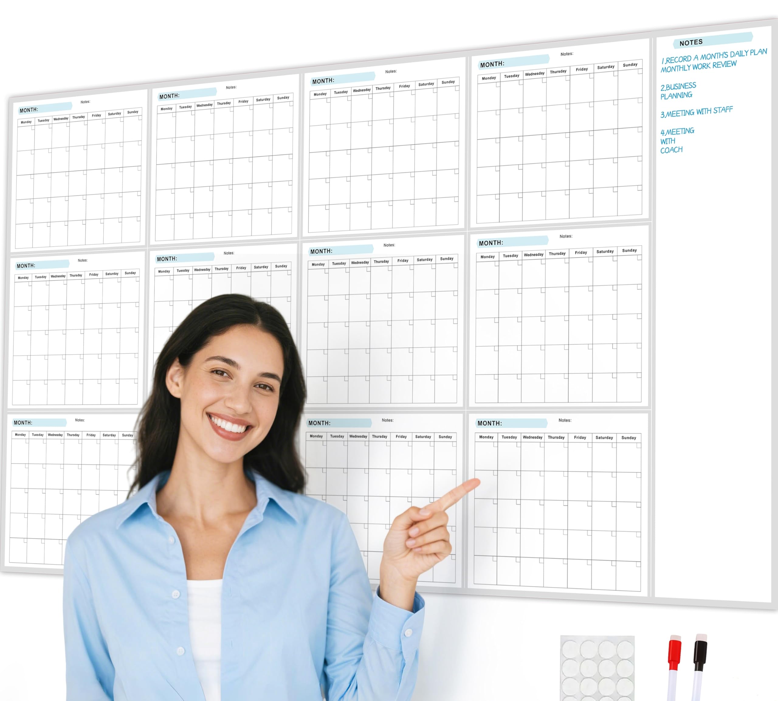 Dry Erase Calendar for Wall - Yearly Wall Calendar Dry Erase, 34" x 58", 12-Month Undated Blank Calendar Planner, Reusable Dry Erase wall Calendar