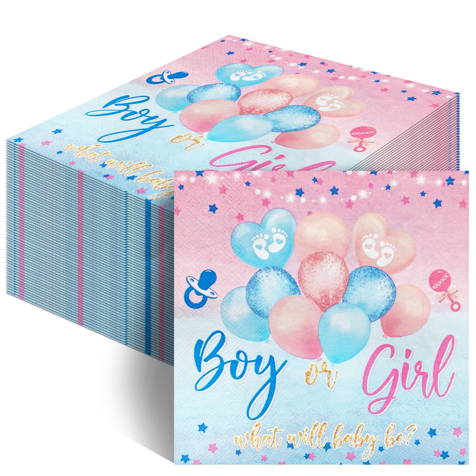 Avezano 100 Pcs Gender Reveal Paper Napkins 6.5 x 6.5" Gender Reveal Party Decorations Boy or Girl Gender Reveal Napkins Blue Pink Disposable Napkins