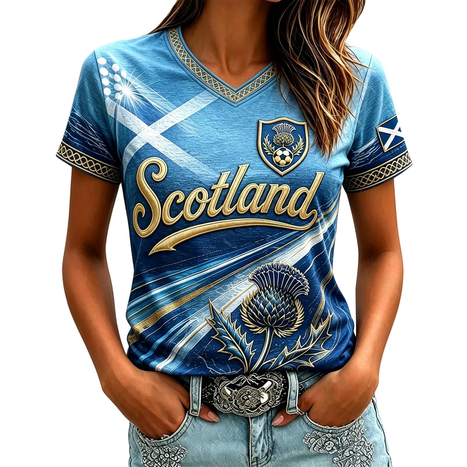 Retro Scotland World Cup 2026 T Shirt Football Shirt Training Top, Ladies Scotland Football Jersey Tops, Women Tshirt V Neck Lightweight Breathable Classic Soccer T-Shirts for Summer Sport Fans Shirts