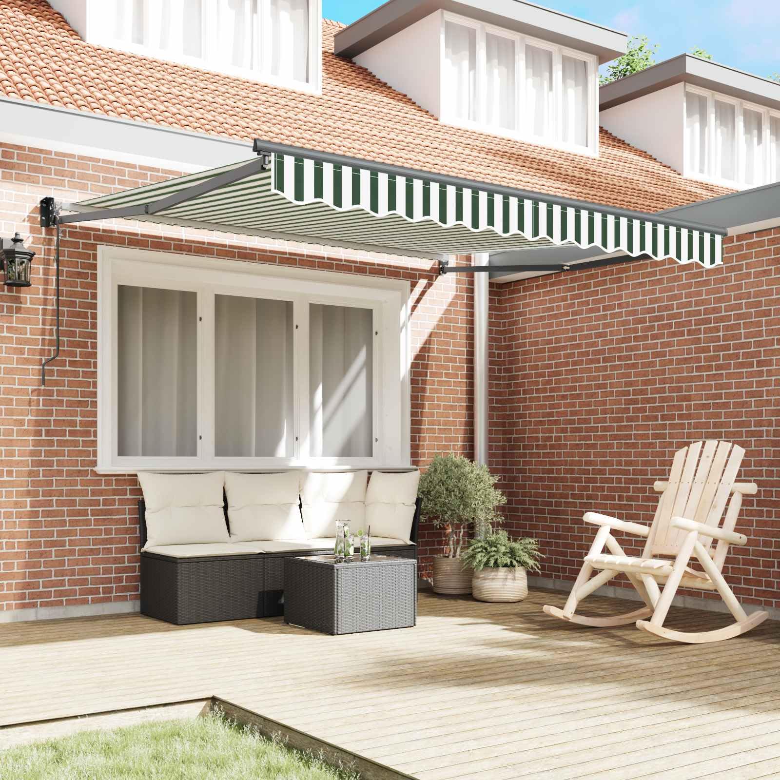 Toldo extensible con brazo articulado, 350 x 250 cm, poliéster y metal, protección UV, resistente a la intemperie, impermeable, para balcón, terraza, jardín, con manivela y mando a distancia