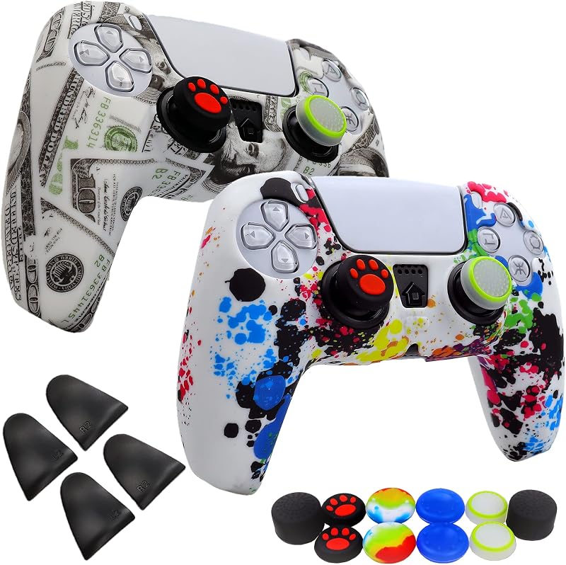 Silicone Skin for Ps5 Controller, 2pcs Anti-Slip Shell Cover Case with 10 Joystick Grips, 2 Pairs L2 R2 for Playsation 5 Controller Wireless Gamepad