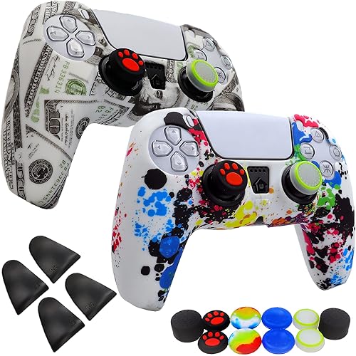Silicone Skin for Ps5 Controller, 2pcs Anti-Slip Shell Cover Case with 10 Joystick Grips, 2 Pairs L2 R2 for Playsation 5 Controller Wireless Gamepad