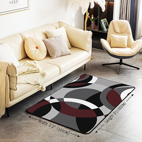 Miniatura 3 de jejeloiu Alfombra geométrica circular de 5 x 7 pies para niños, color rojo y gris, para sala de estar, dormitorio, adultos, diseño de rayas