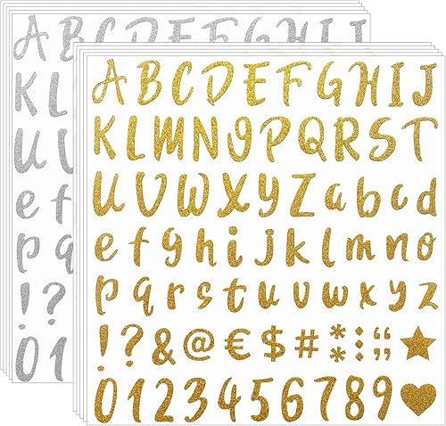 Miniatura 12 de 810 piezas de 10 hojas de calcomanías autoadhesivas con purpurina, calcomanías de números del alfabeto para buzón, cuaderno, ventana, decoración