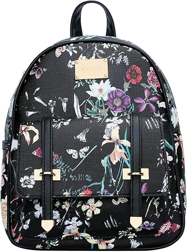 Miniatura 2 de KKXIU Mochila pequeña para mujer bolso de cuero convertible mini mochila cruzada para niñas Mochilas Daypack Negro, Flor negra, Negro (black