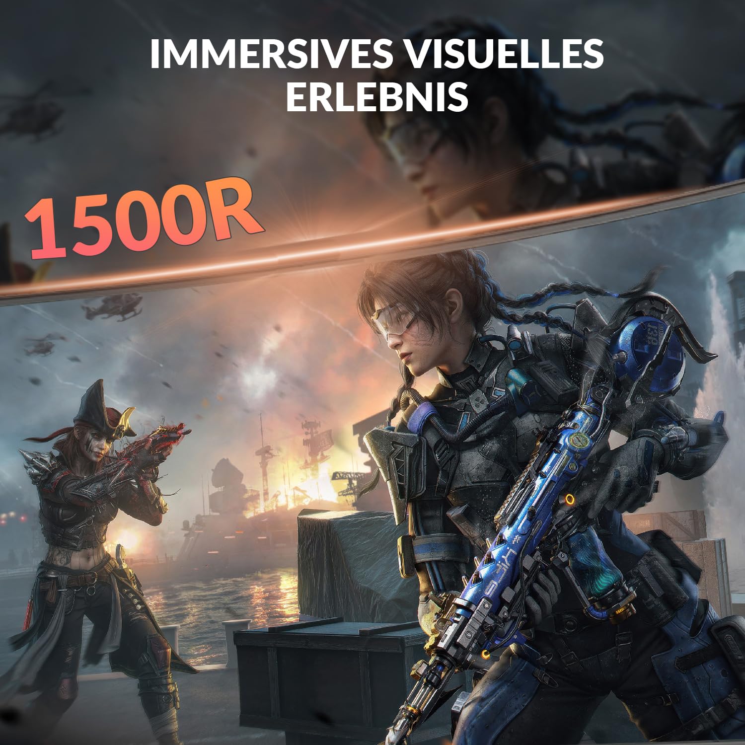 ZZA Monitor da gioco super ultrawide da 49 pollici, display curvo DQHD 5120 x 1440, frequenza di aggiornamento 165Hz, schermo immersivo 1500R, illuminazione RGB, supporto regolabile in altezza, HDMI