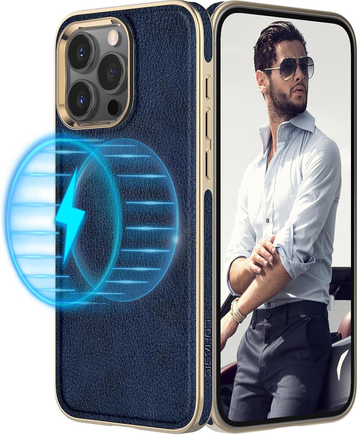 LOHASIC for iPhone 16 Pro Leather Case Compatible with MagSafe, Luxury Soft Magnetic Slim Designer Cover iPhone 16 Pro Phone Case Cover for Men Women, Navy Blue