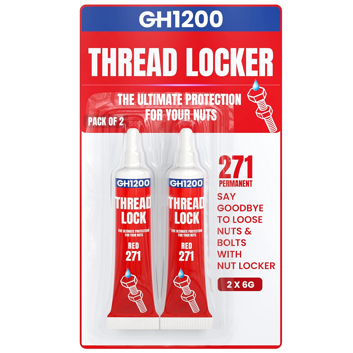 GH1200 2 x 6g Thread Locker 271 Medium Strength Removeable Red