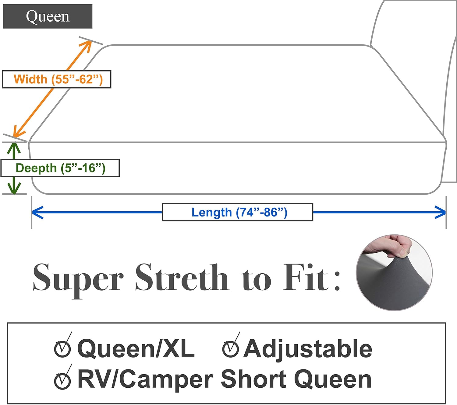 Stretch Queen Fitted Sheet Only - Jersey Knit & Ultra Soft, Non-Slip and Snug Fit for Queen, Queen XL or RV Short Queen Size Mattress (Deep: 5" to 16") - White