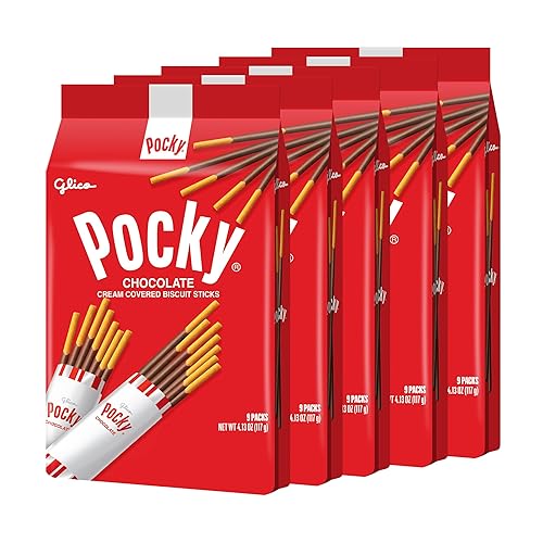 Pocky Chocolate tamaño familiar - 5 bolsas (9 bolsas envueltas individualmente en cada una)