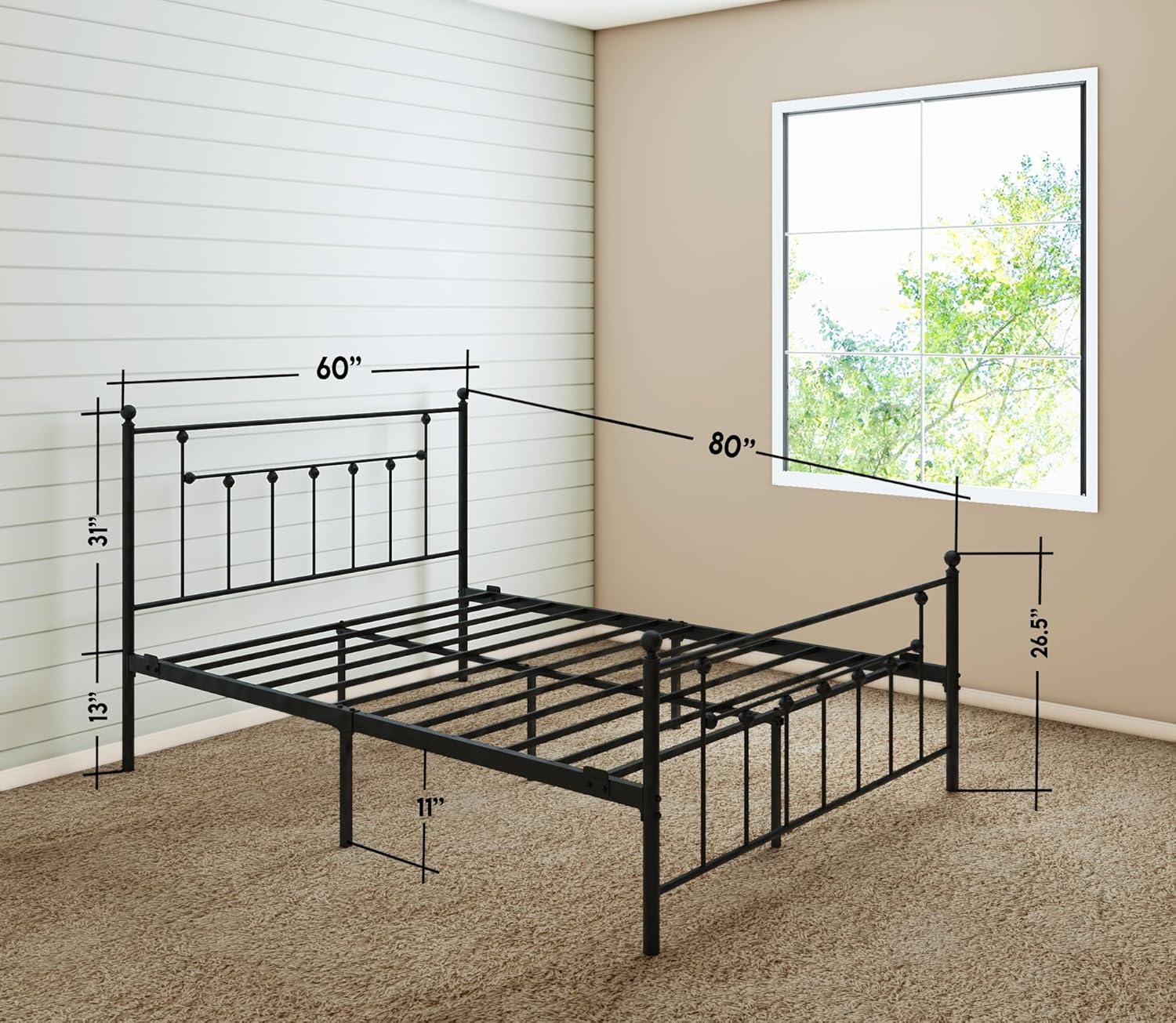 Golden Gate Beds Victorian Style Metal Platform Bed Frame with Antique Wrought Iron-Art Headboard and Footboard, Classic Cama Steel Mattress Foundation, No Box Spring Needed, Queen Size, Black Finish - Image 2