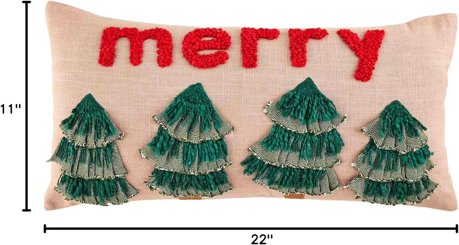 Mud Pie Christmas Farm Tree Pillow, 18" x 18", Holly