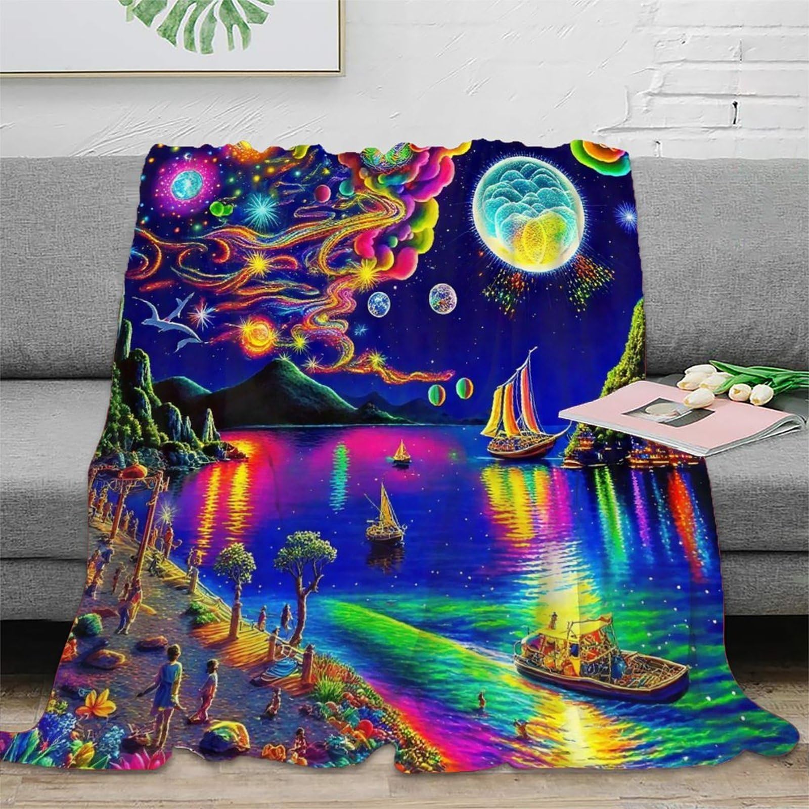 Couverture chaude et douce en microfibre plaid moelleux paysage marin 3D