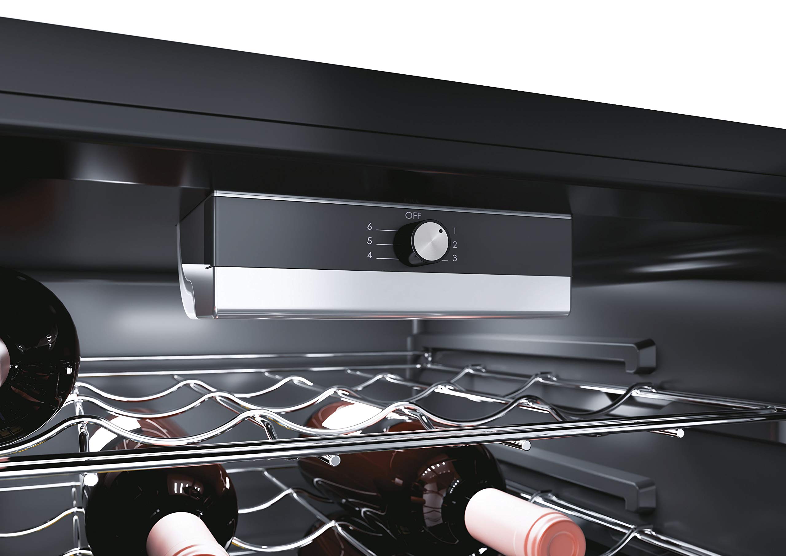 Candy DiVino CWC150EM/N Cantinetta Vino Refrigerata, 41 Bottiglie, Luci a LED e Trattamento Anti UV, Ripiani in Acciaio Inox, Porta Reversibile, 39 dBa, Libera Installazione, 49x55x84.5 cm, Nero