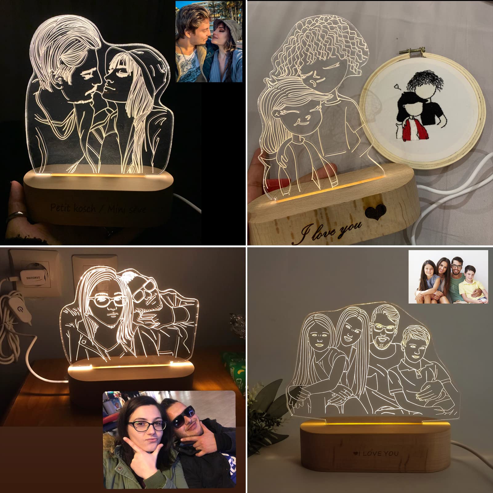 Lámpara de fotos personalizada Impresión 3D, Lámpara de fotos personalizada Texto de grabado de fotos en 3D, Lámpara 3D personalizada para ella Él Ideas de boda Idea de regalo Pareja Aniversario