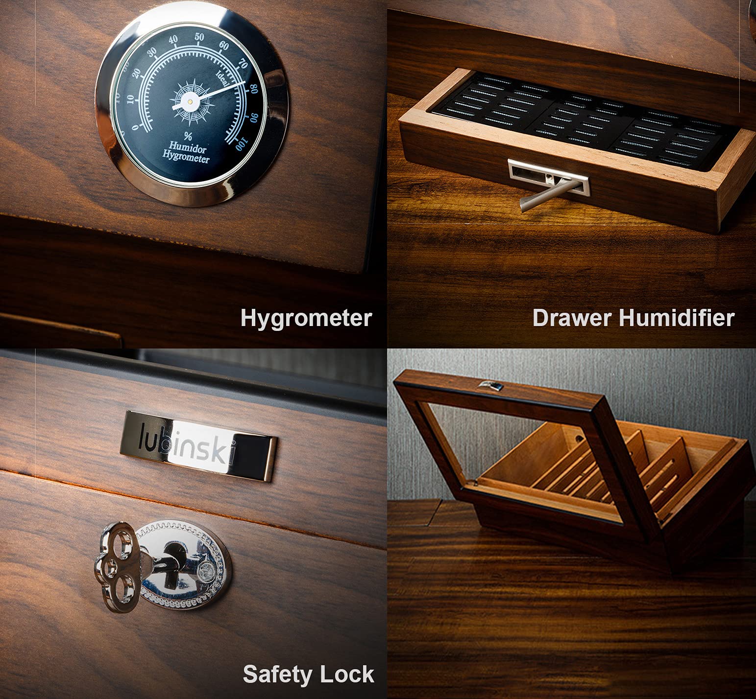 Buy LUBINSKI Cigar Humidor Box with Drawer Humidifier & Hygrometer Hold