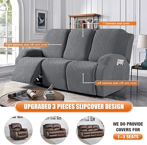 Vista 73 de VANSOFY Funda para silla reclinable, 3 piezas, fundas elásticas para silla reclinable, funda suave para silla reclinable, protector de muebles