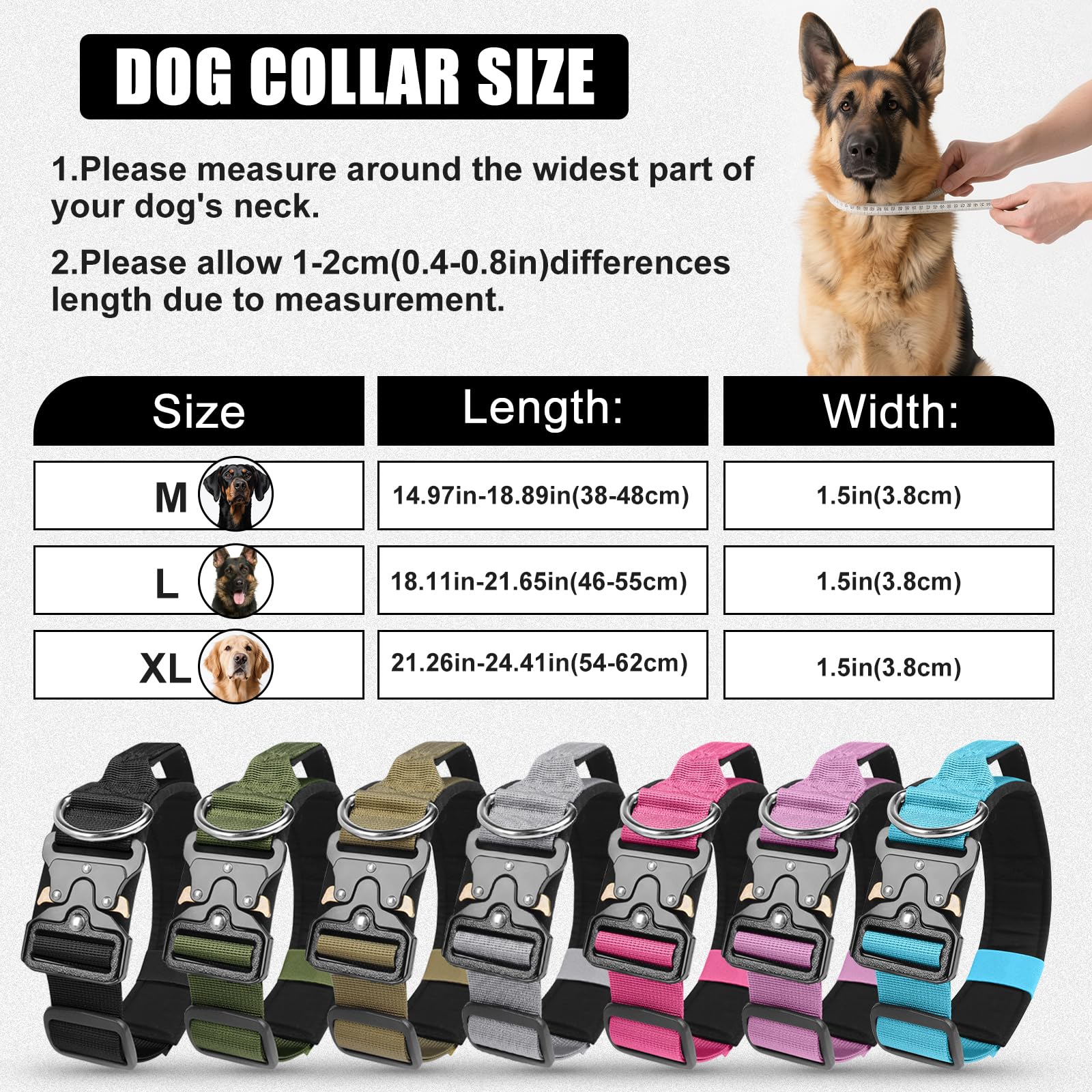 AKOFIC Tactical Dog Collar, Heavy Duty Wide Dog Collar with Handle and Soft Padded - Image 3