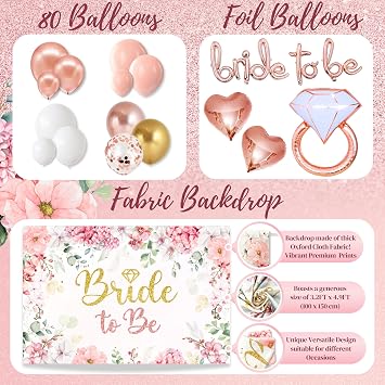 189 Pc Rose Gold Bridal Shower Decorations Kit Bachelorette Party Set