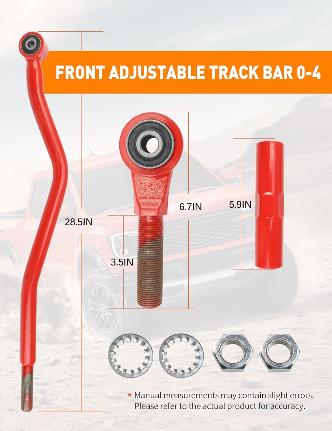 Adjustable Front Track Bar for 0–4″ Lift – Fits 2018-2025 Jeep Wrangler JL/JLU & 2020-2025 Jeep Gladiator JT – Heavy-Duty Steel Suspension Upgrade