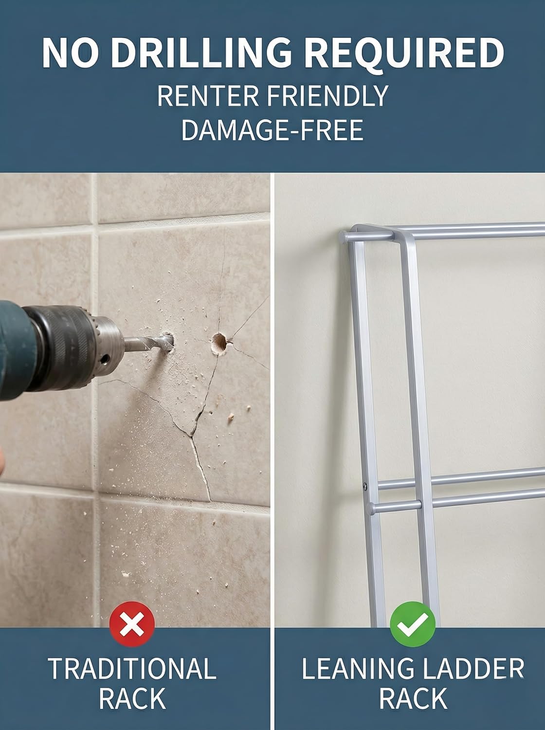 Metal Leaning Ladder Towel Rack, 4-Tier Blanket Stand for Bathroom Living Room, No Drilling Quilt Storage Organizer(Silver)