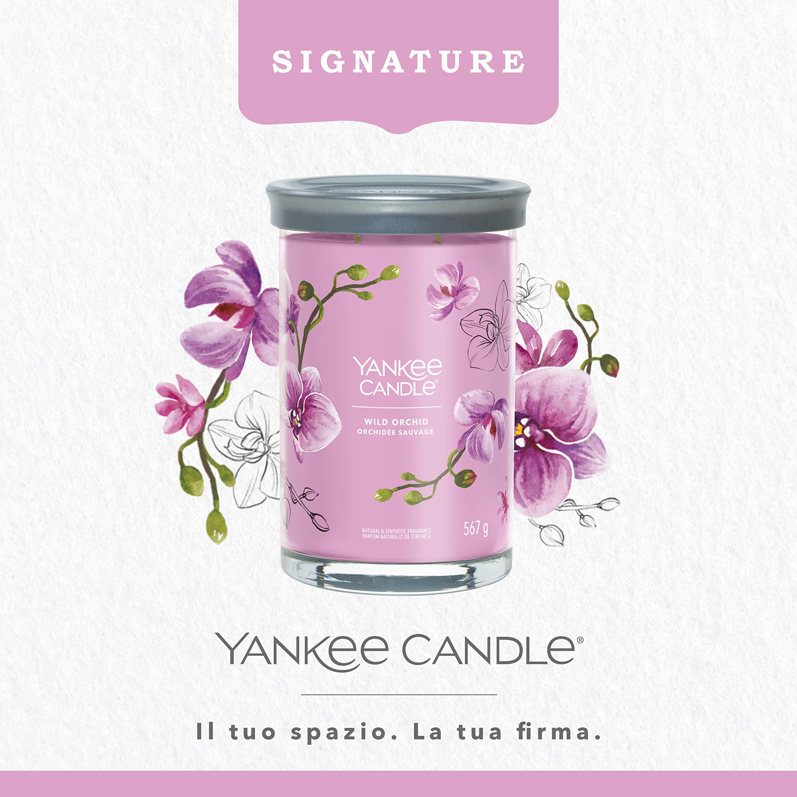 Yankee Candle Signature Candela Profumata, Orchidea Selvaggia in Tumbler Grande, Candele di Miscela di Cera di Soia Lunga Durata, Regalo per le Donne