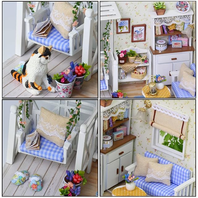Foto 4 de 7 de CUTEROOM Kit Miniatura Hecho a Mano de Madera DIY Dollhouse Modelo LED de la Sala de Estar y Todos los Muebles