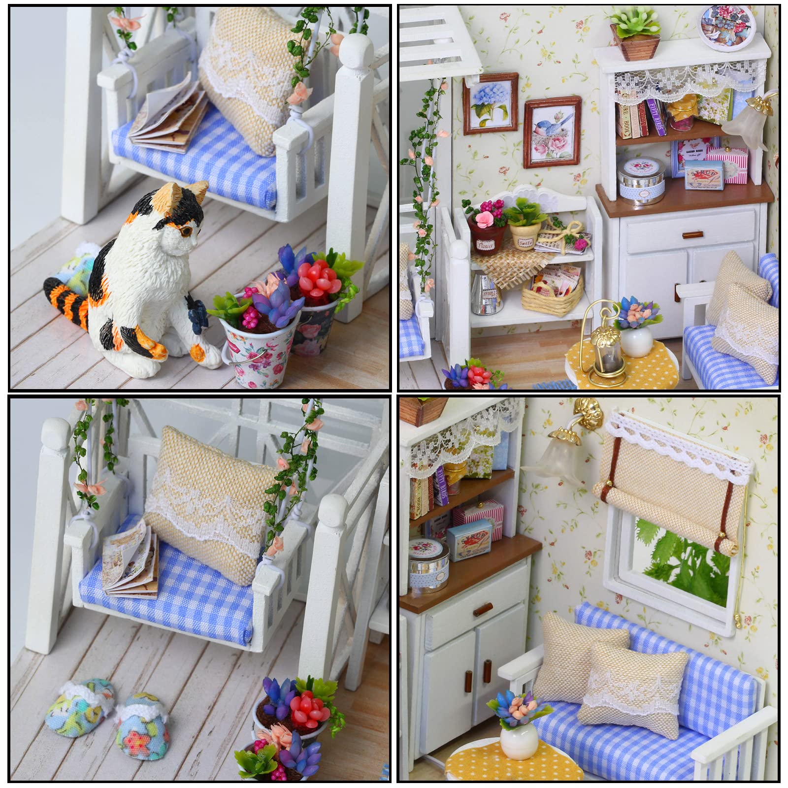 CUTEROOM Kit Miniature en Bois Fait Main de Maison de poupée de DIY - modèle de Salon de LED et Tous Les Meubles