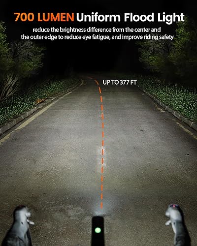 Miniatura 3 de RAVEMEN K700 Luz LED para bicicleta bajo montada luz de bicicleta con apagado automático 4+1 modo inteligente de conducción diurna, IPX7 recargable