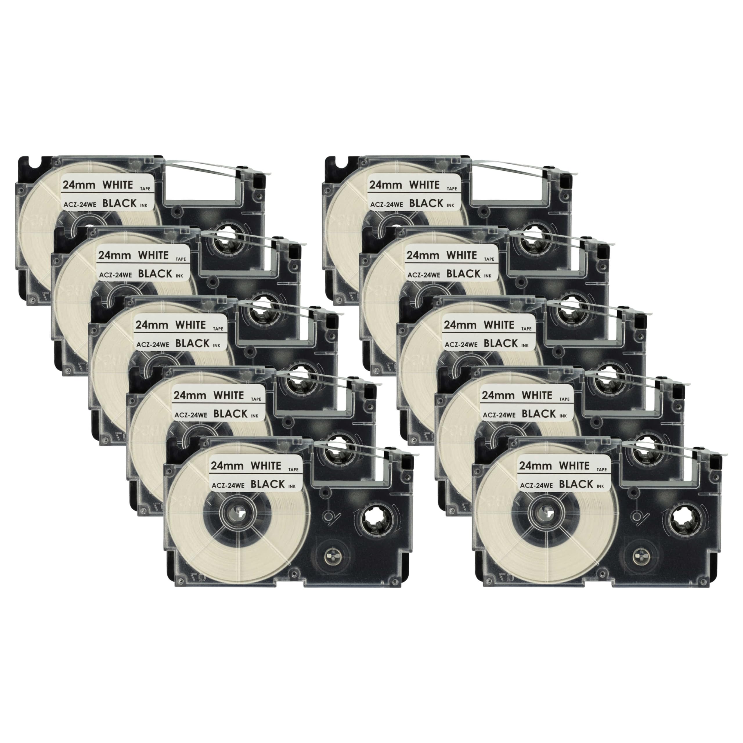 vhbw 10x Cassetta nastro sostituisce Casio XR-24WE, XR-24WE1 per etichettatrice 8m x 24 mm nero su bianco