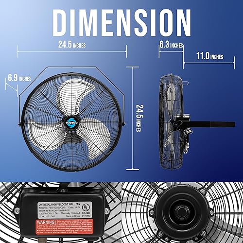 Miniatura 2 de Tornado - Ventilador de pared industrial de alta velocidad de 20 pulgadas - 4750 CFM - 3 velocidades - Cable de 6 pies - Uso industrial, comercial y