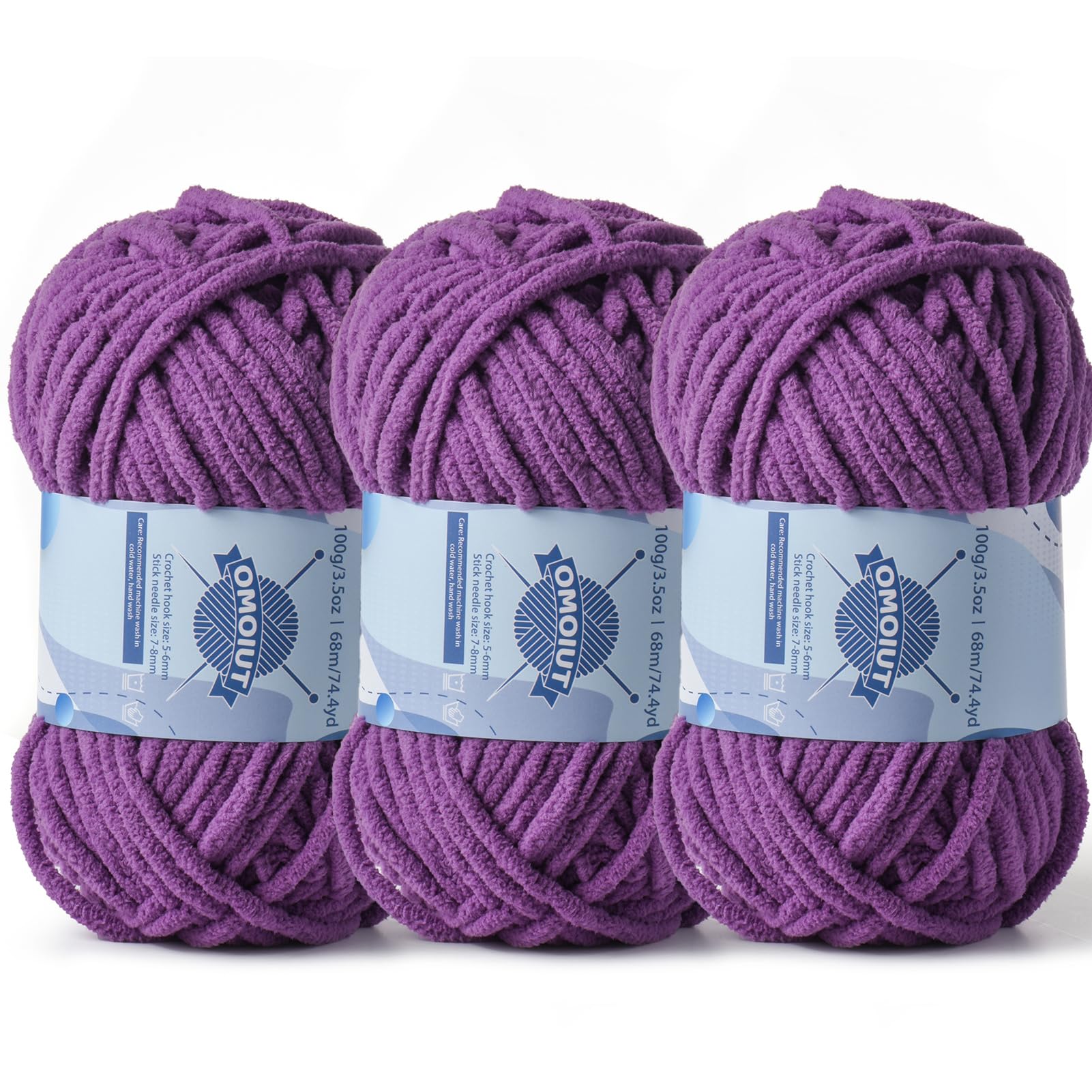 3 Pack Chunky Chenille Yarn for Crocheting, Baby Yarn for Crocheting Soft Blankets, Bulky Yarns for Crochet Amigurumi, 300g (223yds) Fluffy Velvet Yarns for Hand Knitting (3 Purple)