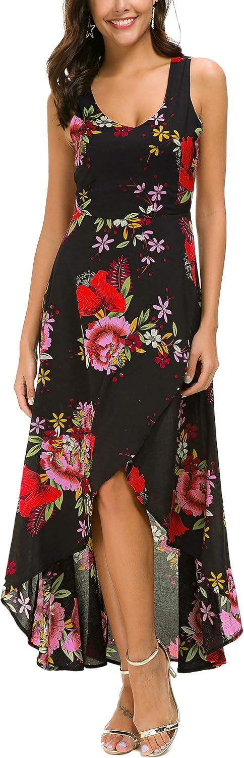 Kormei Womens Sleeveless Scoop Neck Floral High Low Split Party Long Maxi Dress - Image 3