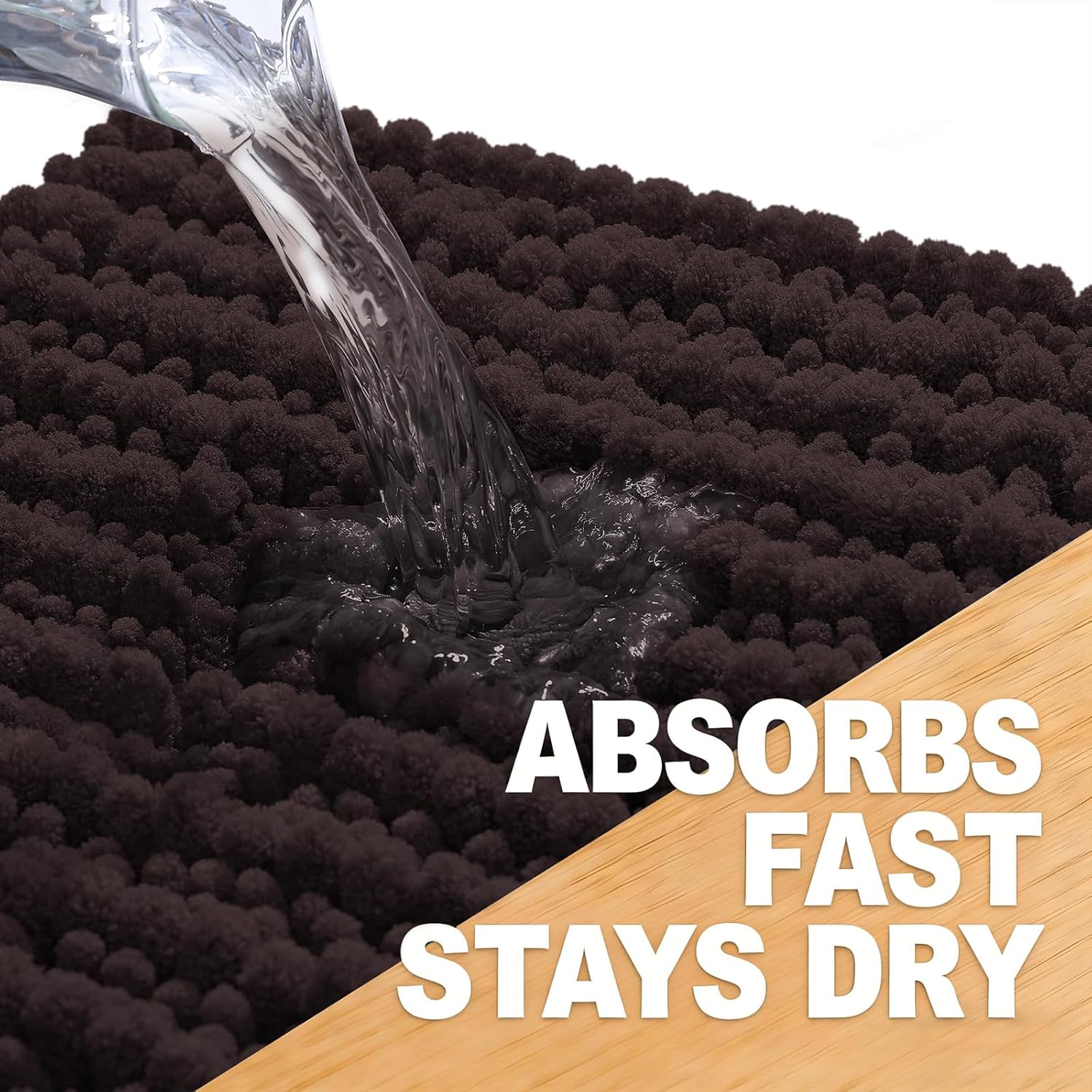 OLANLY Bathroom Rug Mat 34x21, Thick Soft and Absorbent Chenille Bath Mat, Non-Slip Rubber Backing, Machine Washable Quick Dry Bath Rugs for Tub Shower Floor, Home Decor Accessories, Brown