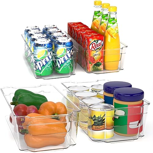 Utopia Home Fridge Organizers and Storage Clear- Set of 4(2 medium & 2 Large) Refrigerator Organizer Bins - Pantry Organizers and Storage - Clear Plastic Storage Bins For Home and Kitchen Organization