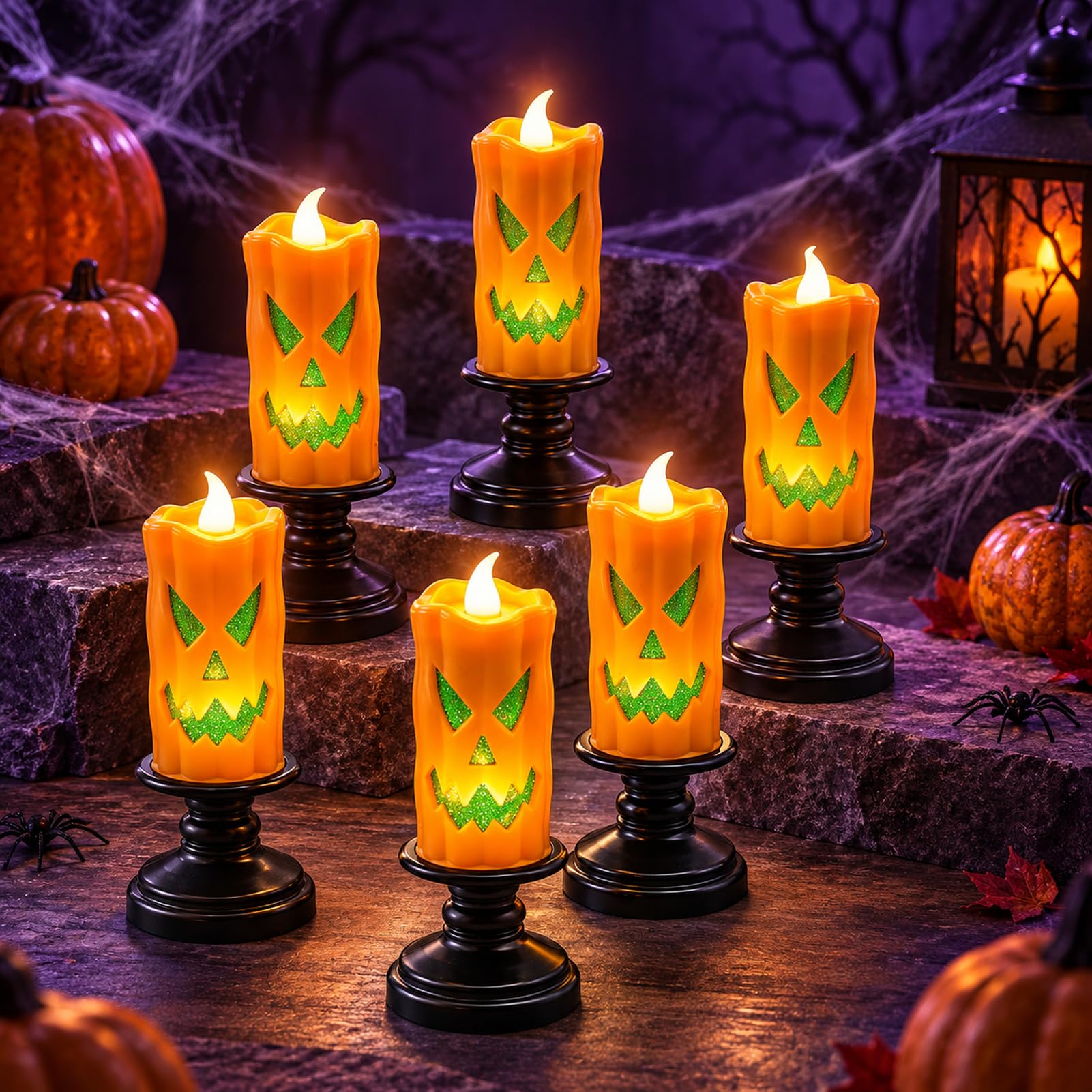 Vensori 6pcs Halloween Ghost Pumpkin LED Candle Lights Indoor Decor