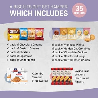 Biscuits Gift Set Biscuit Selection Bundle With Individually Wrapped Biscuits Packs (35 Biscuits) - Border Biscuits, Walkers Shortbread, Custard Creams, Stroopwafels Caramel & More