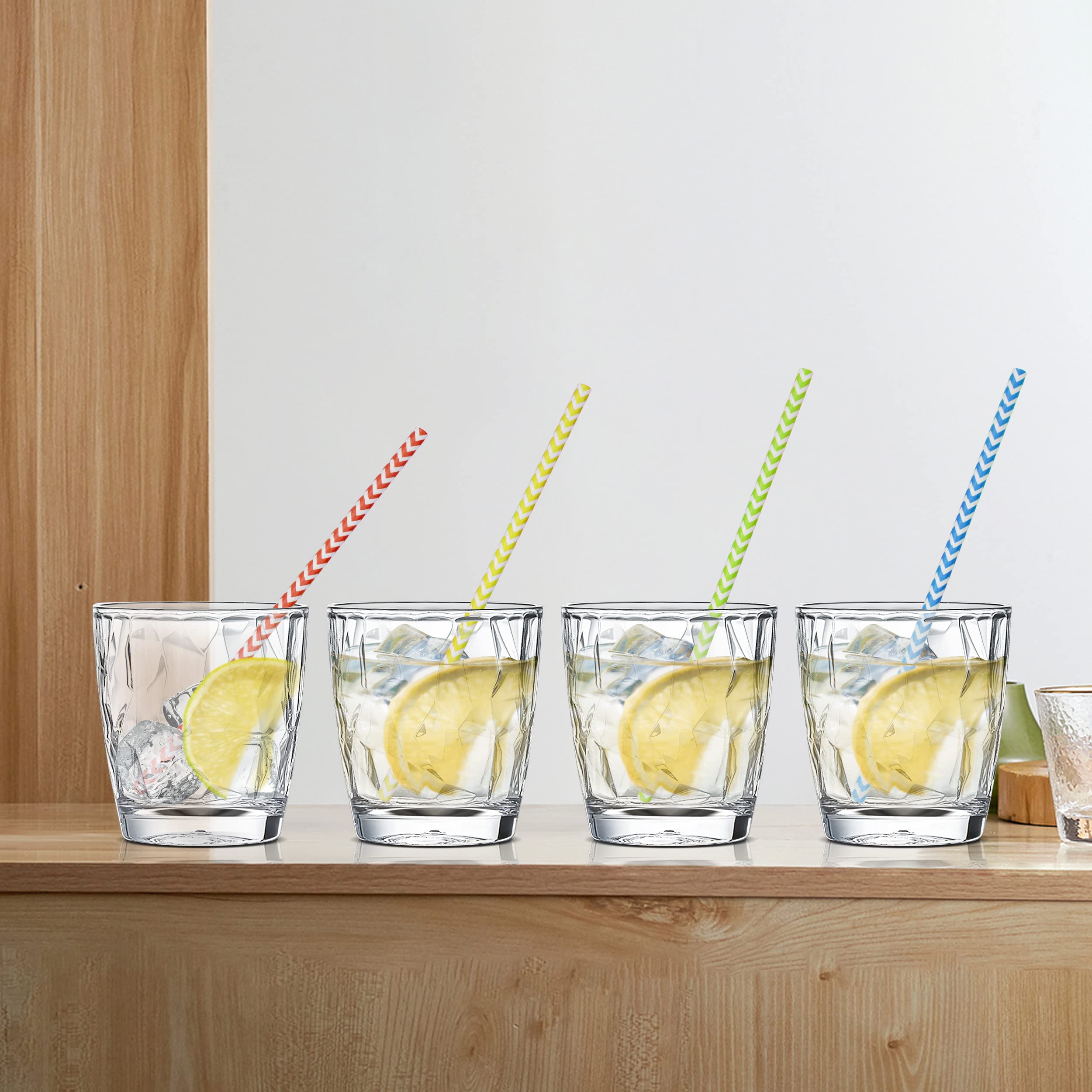 Goldmeet Lot de 4 Gobelet Plastique Reutilisable Transparent Tasse Incassable, Verre a Eau 300ml Verre Cocktail Whisky, Passent au Lave-vaisselle, Verres à Vin Empilables Pour Salle de Cuisine, Parti