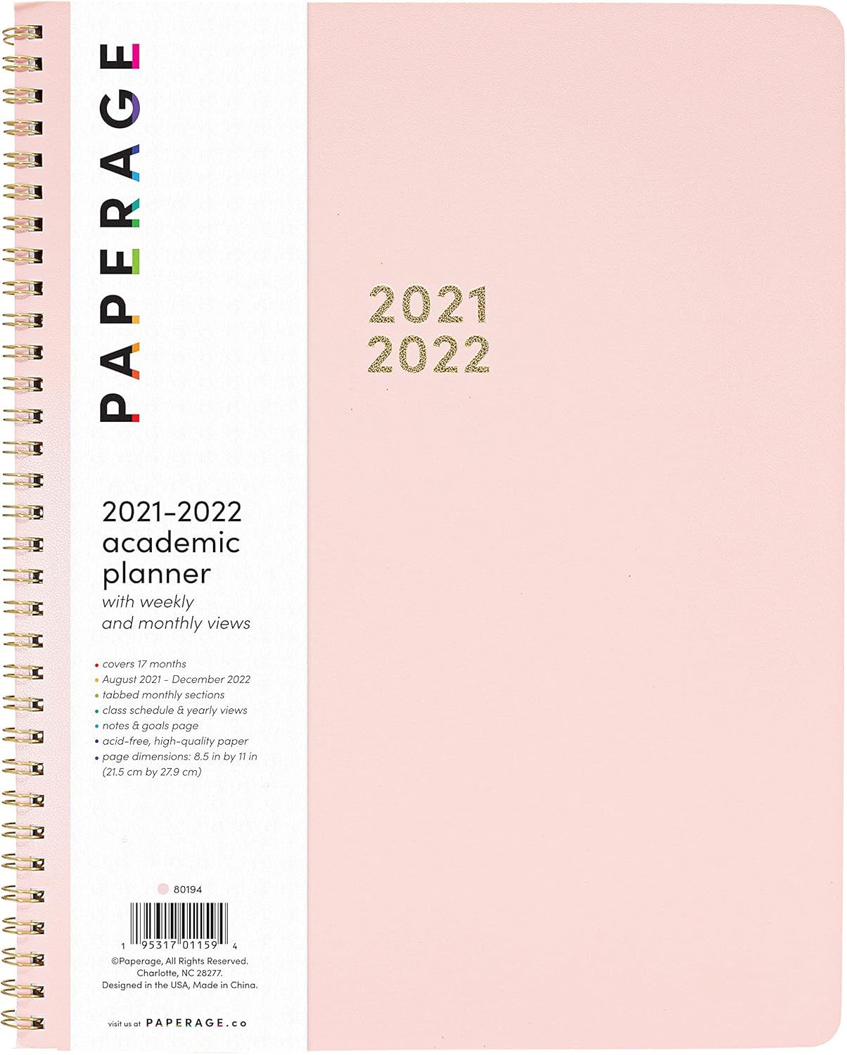 PAPERAGE 17 Month Academic Planner 2021-2022 – Weekly & Monthly Spreads, Yellow – 17 Months (August 2021 – December 2022) - 8.5 in x 11 in – Includes Bonus Pages : Everything Else