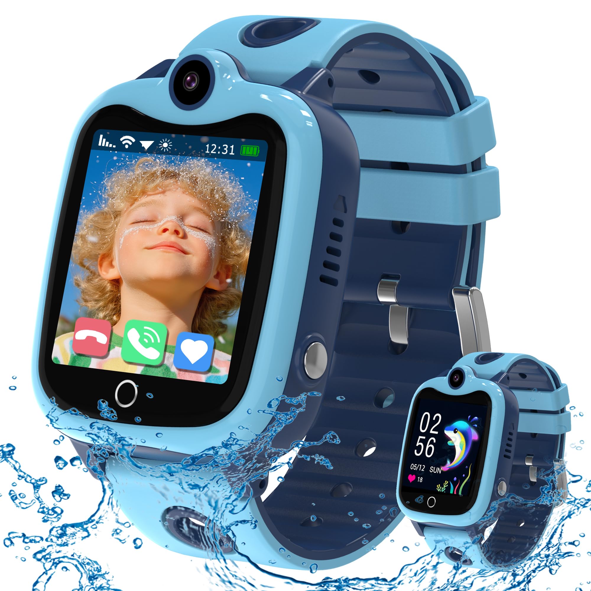 4G Smartwatch Bambini, Orologio Smartwatch Bambini con GPS Videochiamate Chiamate Telefono, Orologio GPS Bambini Bambino IP68 Impermeabile Sveglia Giochi Modalità Classe Regalo per Ragazzo Ragazza