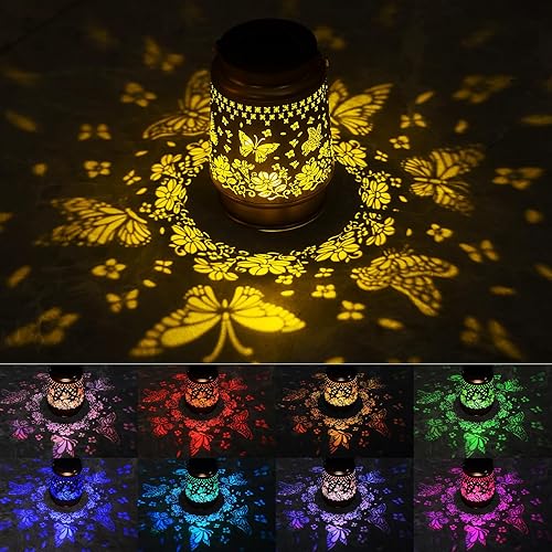 kyoryuger Farol solar de mariposa para exteriores, decoración de jardín, luces solares RGB, regalos para mujeres, mamá, abuela, retro, de metal