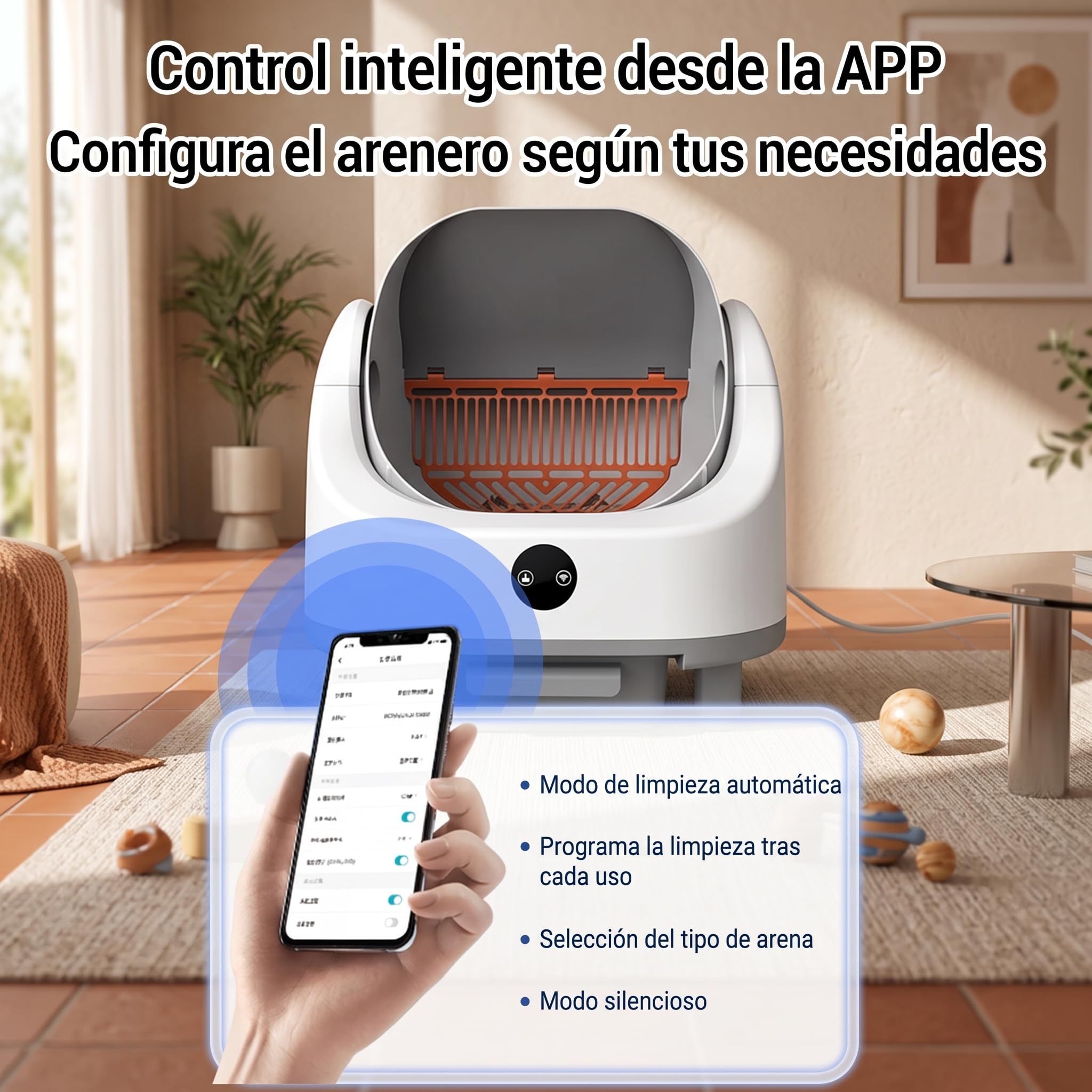 Garvee Arenero Automático con App, Autolimpiable, 11 Sensores, 9 L