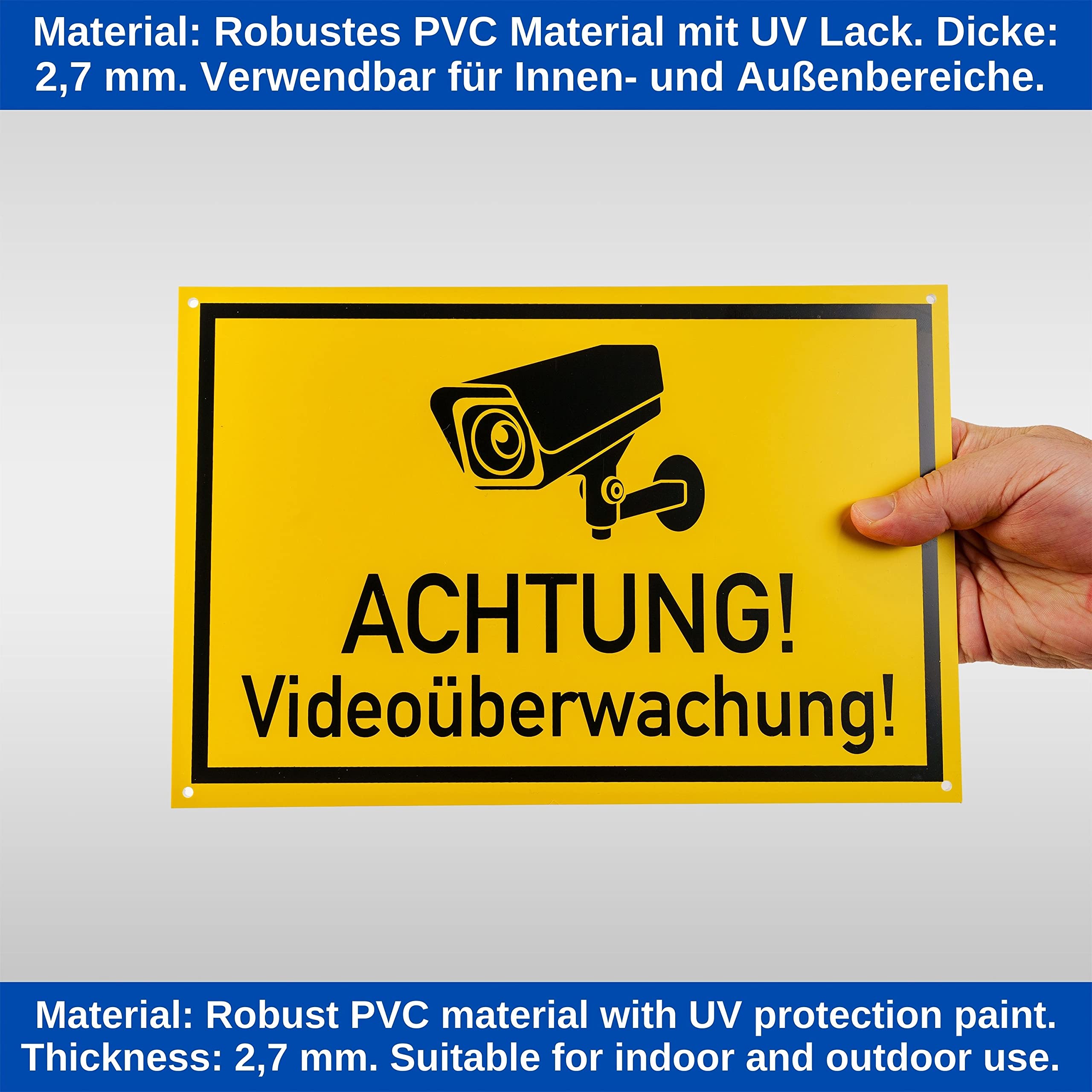 Videoüberwachung Warnschild 30x20 Cm – „Achtung Videoüberwacht“ Mit Piktogramm, Für Grundstück & Gebäude