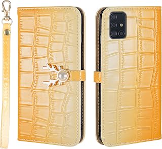 [Cierre magnético de alce] Funda de piel sintética con diseño de cocodrilo, funda interior de TPU suave con [ranuras para tarjetas] Funda con función atril para Samsung Galaxy A51, color amarillo