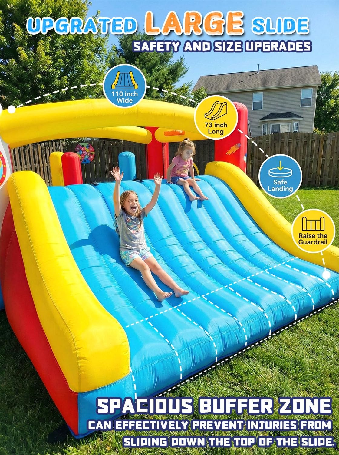 Whubefy Bounce House for Big Kids 8-12, 13.4ftx13.3ft Bouncy House with Larger Slide, Inflatable Jump House w/Jumping Area, Climbing Wall, Basketball Hoop, Thickened Material, Holds 3-5 Kids