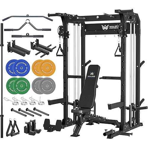MAJOR FITNESS F22 Power Rack, 1600lbs All-in-One Squat Rack with Dual Pulley System, Heavy-Duty Steel Frame, Attachments & Storage for Home Gym Strength Training